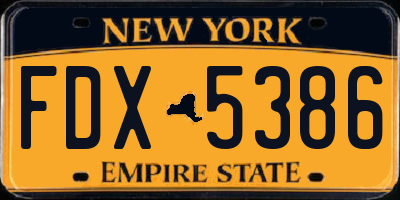 NY license plate FDX5386