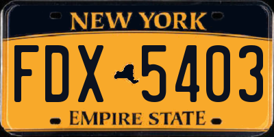 NY license plate FDX5403
