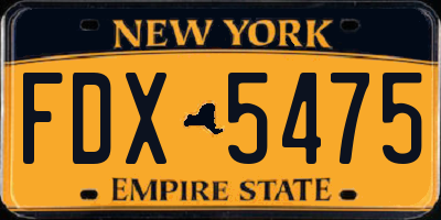 NY license plate FDX5475