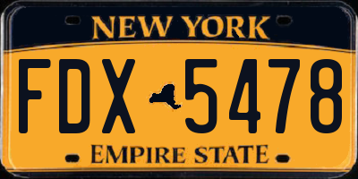 NY license plate FDX5478