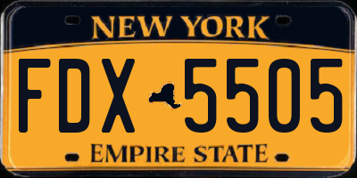 NY license plate FDX5505