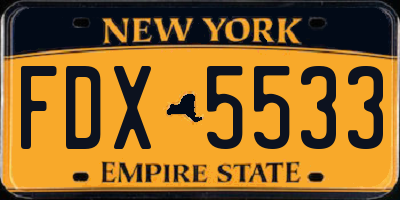 NY license plate FDX5533