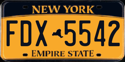 NY license plate FDX5542