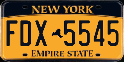 NY license plate FDX5545
