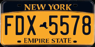 NY license plate FDX5578
