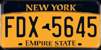 NY license plate FDX5645