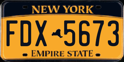 NY license plate FDX5673