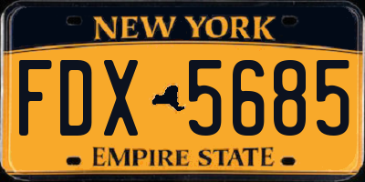 NY license plate FDX5685