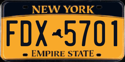 NY license plate FDX5701