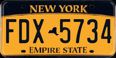 NY license plate FDX5734