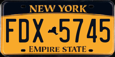 NY license plate FDX5745