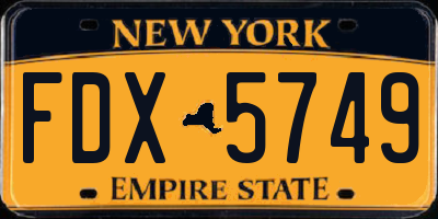 NY license plate FDX5749