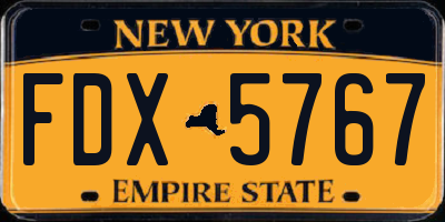 NY license plate FDX5767
