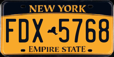 NY license plate FDX5768