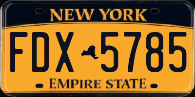 NY license plate FDX5785