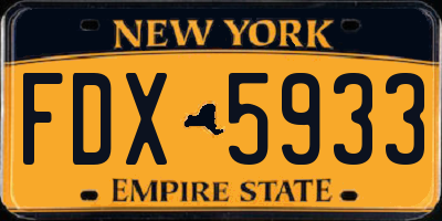 NY license plate FDX5933