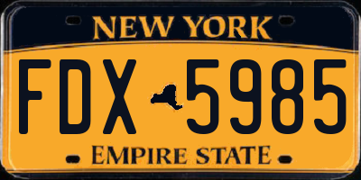 NY license plate FDX5985