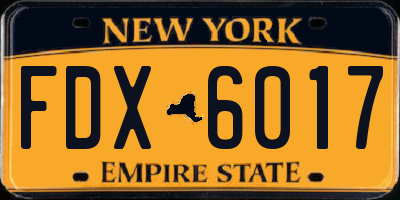 NY license plate FDX6017