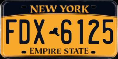 NY license plate FDX6125