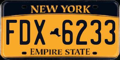 NY license plate FDX6233