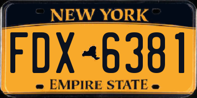 NY license plate FDX6381