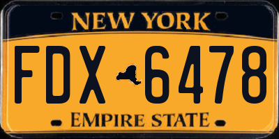 NY license plate FDX6478