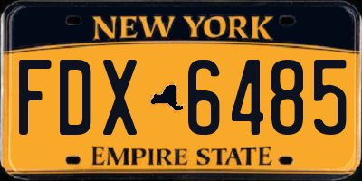 NY license plate FDX6485