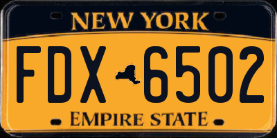 NY license plate FDX6502