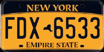 NY license plate FDX6533