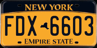 NY license plate FDX6603