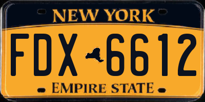 NY license plate FDX6612