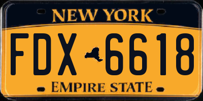 NY license plate FDX6618