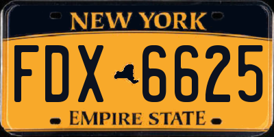 NY license plate FDX6625