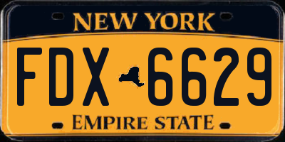 NY license plate FDX6629