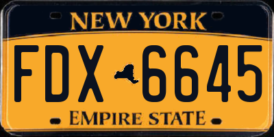 NY license plate FDX6645