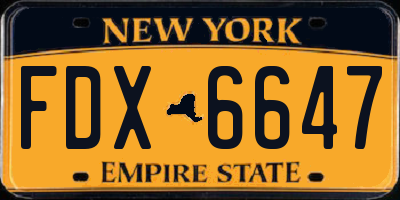 NY license plate FDX6647
