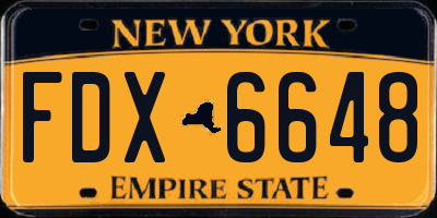 NY license plate FDX6648