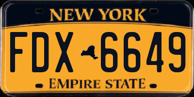 NY license plate FDX6649