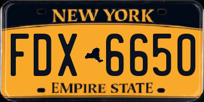 NY license plate FDX6650