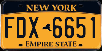 NY license plate FDX6651