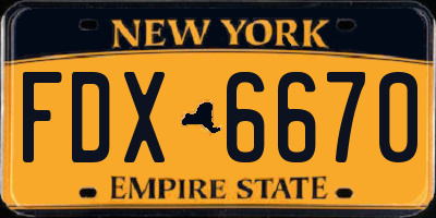 NY license plate FDX6670