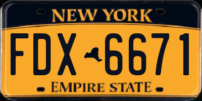 NY license plate FDX6671