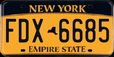 NY license plate FDX6685