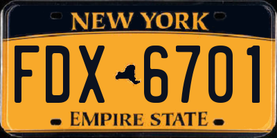 NY license plate FDX6701