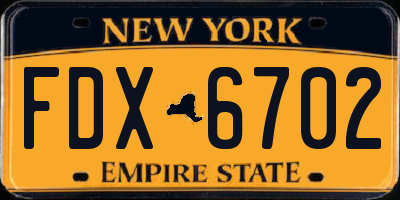 NY license plate FDX6702