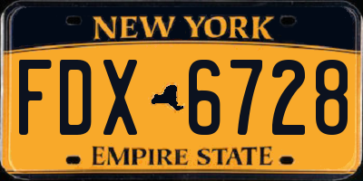 NY license plate FDX6728