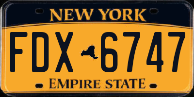NY license plate FDX6747