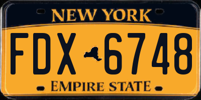 NY license plate FDX6748