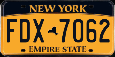 NY license plate FDX7062