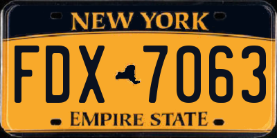 NY license plate FDX7063